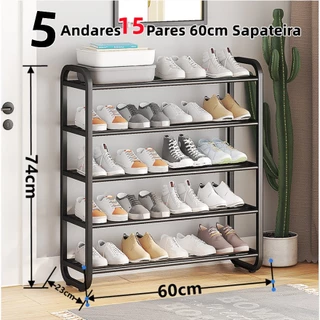 5 Andares 60cm Sapateira de Metal e Plastico Organizador Prateleira Multiuso Sapateiras 15 pares