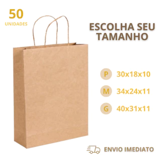 Sacolas de Papel kraft 50 UNIDADES Biodegradáveis ESCOLHA O TAMANHO
