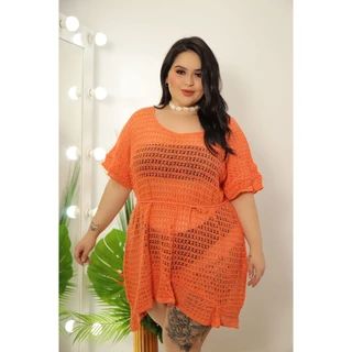 Saida de Praia Pluz Size Tricot Feminina Manguinha Plus Size Vestido Lançamento Exclusivo Verão