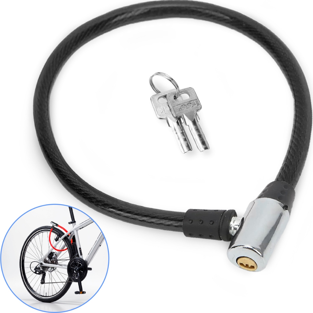 Tranca Para Bicicleta Bike Moto Cadeado Anti Furto Proteção Segurança Contra Roubo Cabo Aço Trançado Revestido Plástico Emborrachado Com 2 Chaves