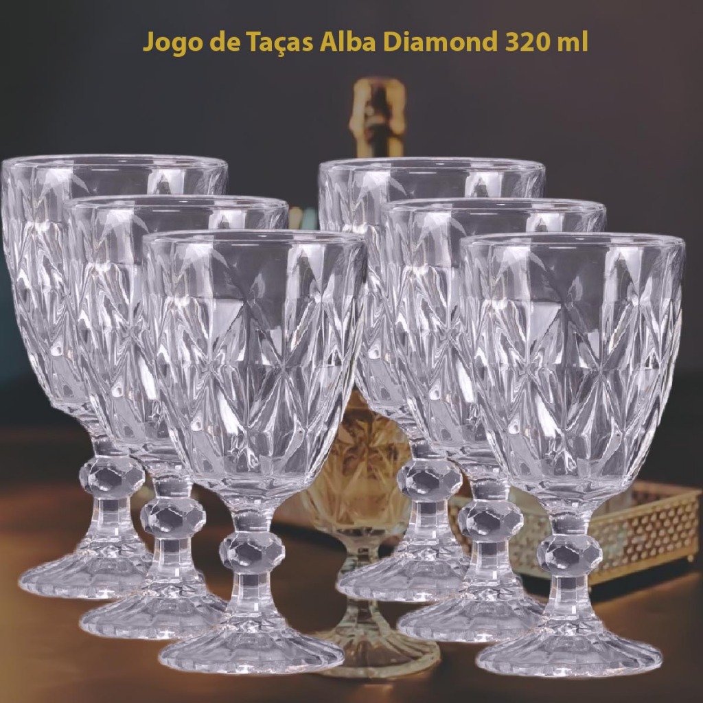 Jogo de Taça Diamond Vidro Alba de Vidro 320ml Mesa posta Vinho água ...