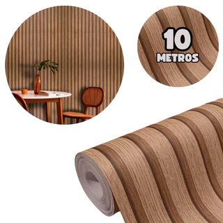 Papel de Parede 10x0,45 Metros Adesivo Efeito Painel Ripado Madeira Ripada Impermeável Rolo Lavável