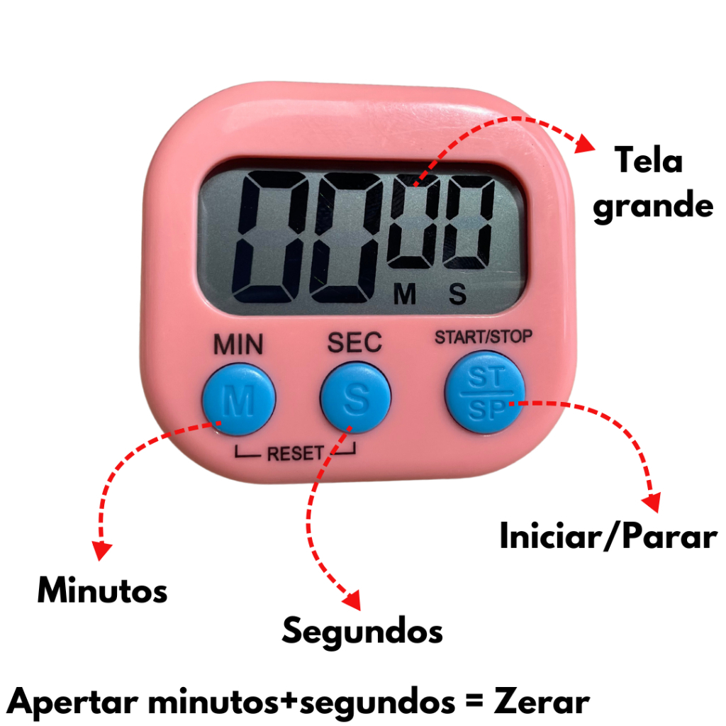 Imagem do produto Timer Temporizador Cronometro Digital De Cozinha Mesa Para Baixo Ou Para Cima Com Imã Geladeira Números Grandes Conta 4