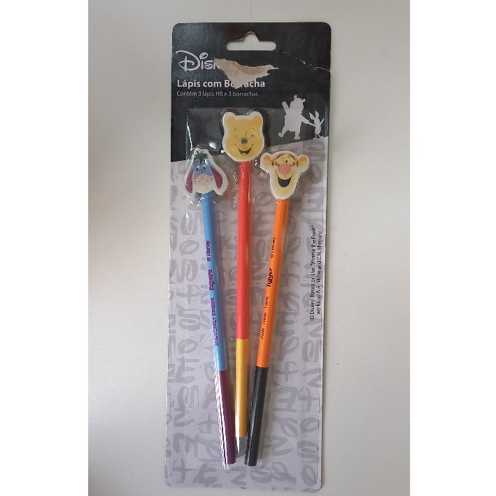 Kit Lápis de Escrever com Borrachas Ursinho Pooh - Disney | Shopee Brasil