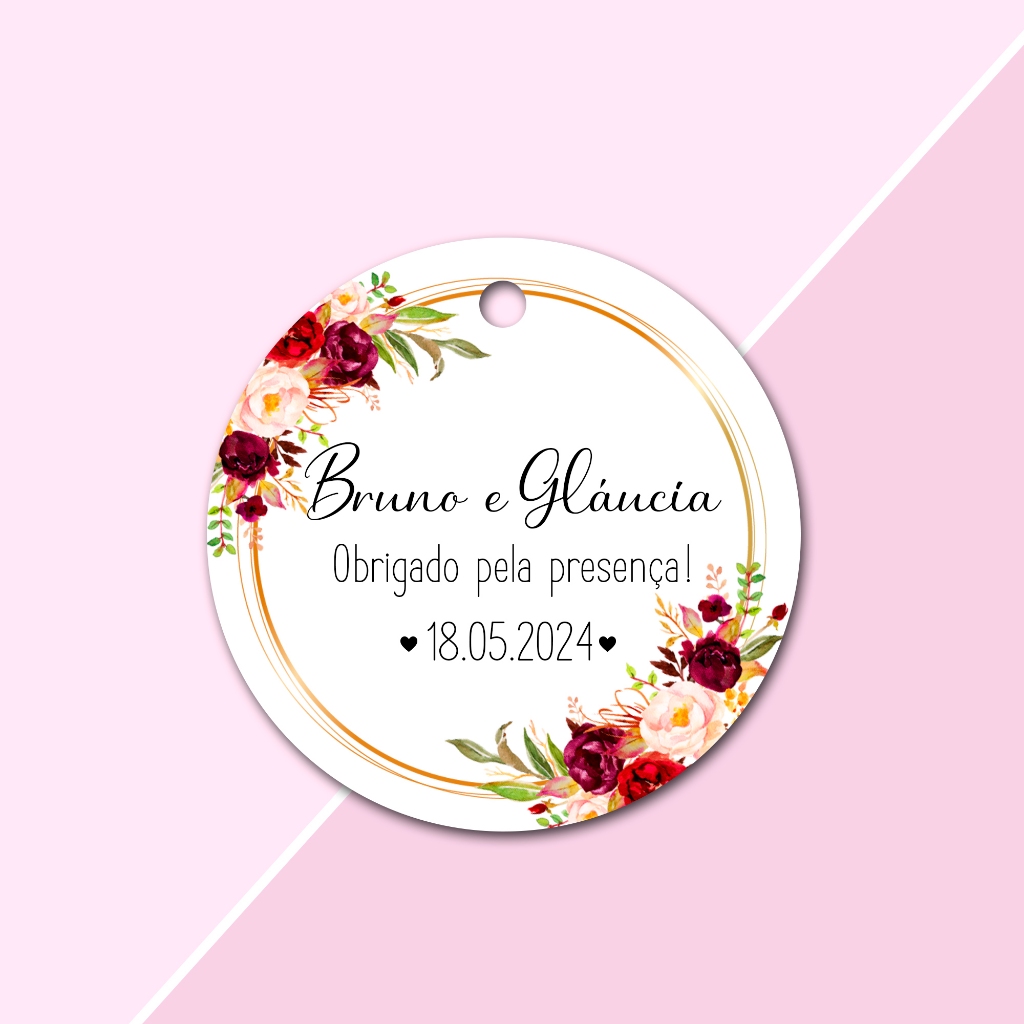 100 Tags Personalizadas tamanho 4,5x4,5cm Papel offset Formato Redondo ...