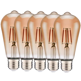 Kit 5 Lâmpadas Filamento Led ST64 4w Fumê Bivolt Luz Amarela - Elgin