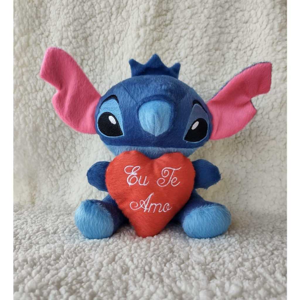Pelúcia Stitch 22 cm com coração Eu te amo 10 cm AZUL COM ORELHA PINK/ NOVIDADES/ PROMOÇÃO/PRONTA ENTREGA/ENVIO IMEDIATO/PRESENTE/NAMORADOS/CRIANÇA/PELUCIA.