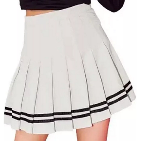 Saia de Pregas Colegial Branca pregueada com listras pretas