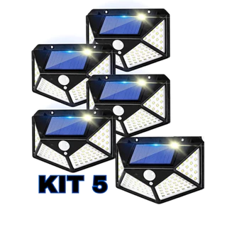 Luminária Solar 100 Led Com Sensor Jardim Prova D'Água Led Solar KIT 5