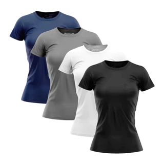 Kit 4 Camisetas Femininas Dry Fit Poliéster Premium Proteção UV 50+
