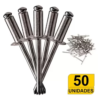 Rebite Pop Repuxo Alumínio 50 Peças Várias Medidas Para Fixação Plásticos Vidros Madeira Metais