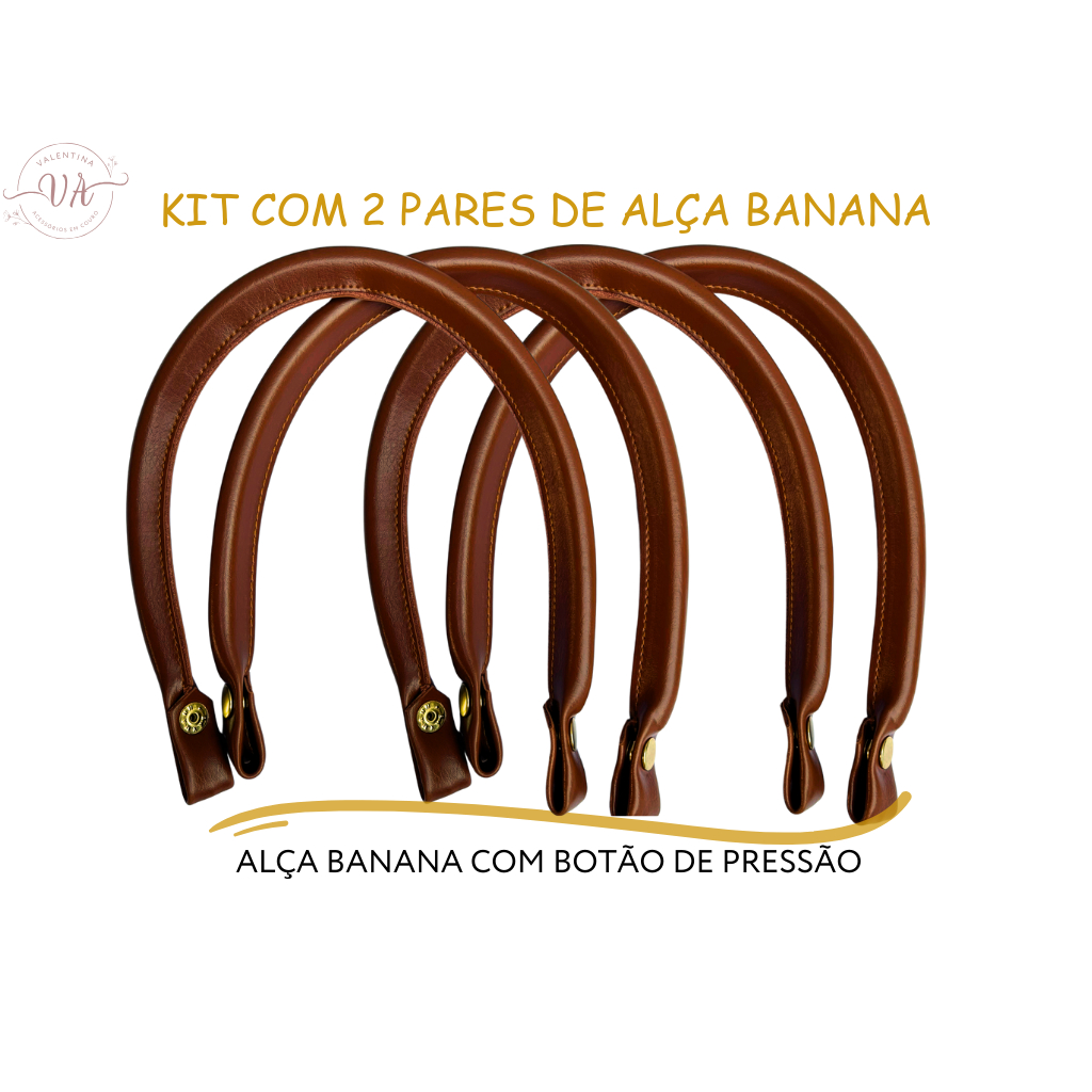 KIT 02 PARES de Alça Banana com botão de pressão - Premium
