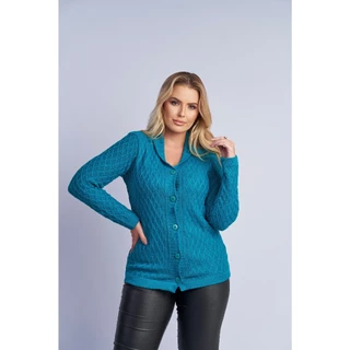 Casaco de Lã Frio de Inverno Tricot Feminino com Botões Trabalhado Com Gola
