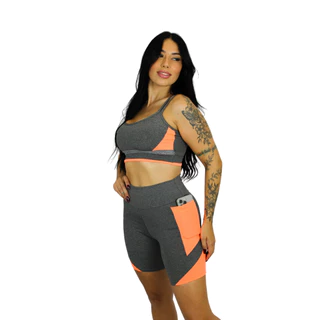 Kit 5 Conjunto Top e Bermuda Fitness Confortavel Academia com Bolsos