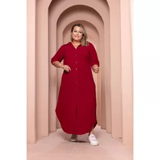 RFV Vestido Chemise Chamise Longo Plus Manga 3/4