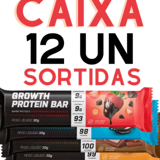 Barra de Proteina Sortidas Growth Caixa 12 Unidades Chocolate Morango Sortidas Churros Diet