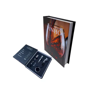 Kit Vinho 5 Peças Abridor Dosador Saca Rolhas Forma de Livro