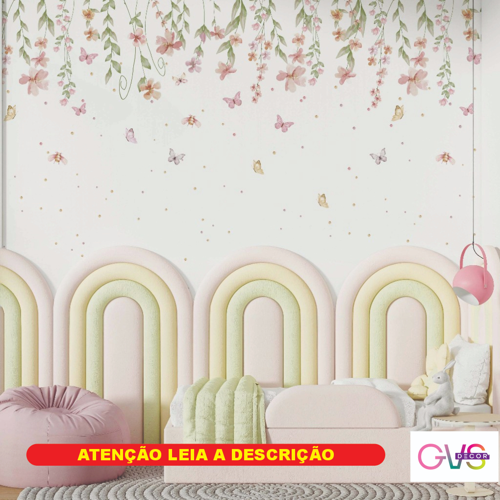 Papel de parede adesivo Jardim Suspenso com borboletas - Gvs Decor (1m altura x 1m largura). INFORMAR ALTURA X LARGURA CHAT