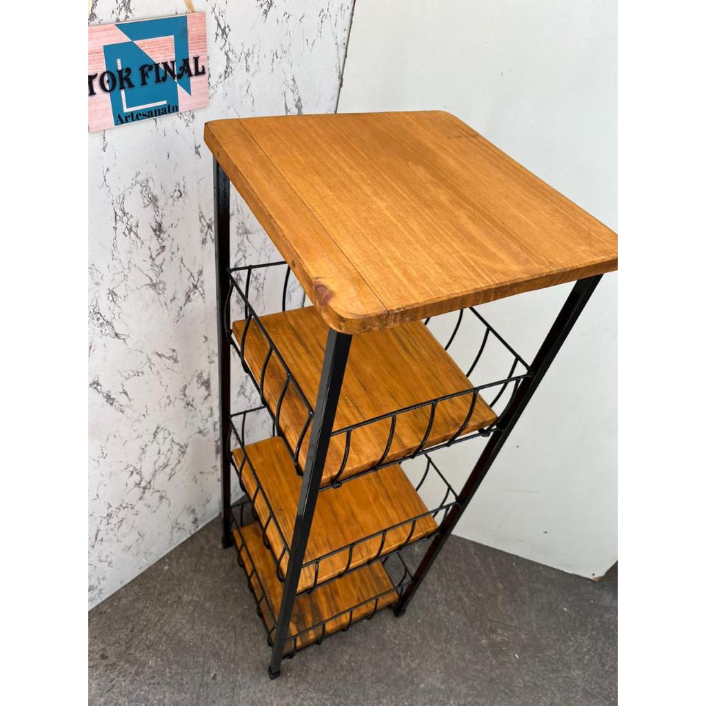 Fruteira porta filtro 3 andares em ferro e madeira oferta