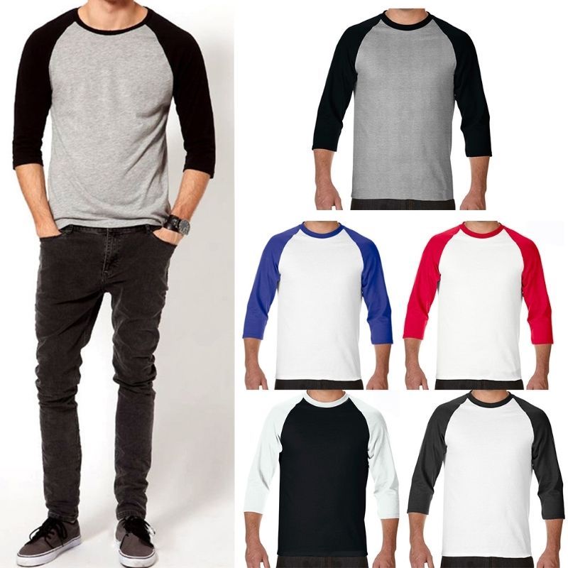 Camisa Masculina Manga 3/4 Raglan gola careca Varias Cores 100% Algodão ...