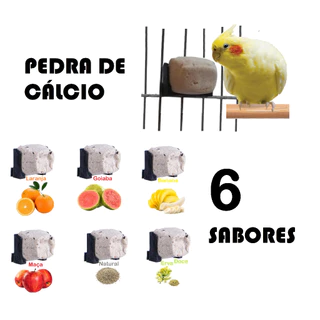 KIT 6 Pedras de Cálcio Vários Aromas Sabor para pássaros Calopsitas, Agapornis, Periquitos, Canários, Ring Neck, Mandarins, e outras aves