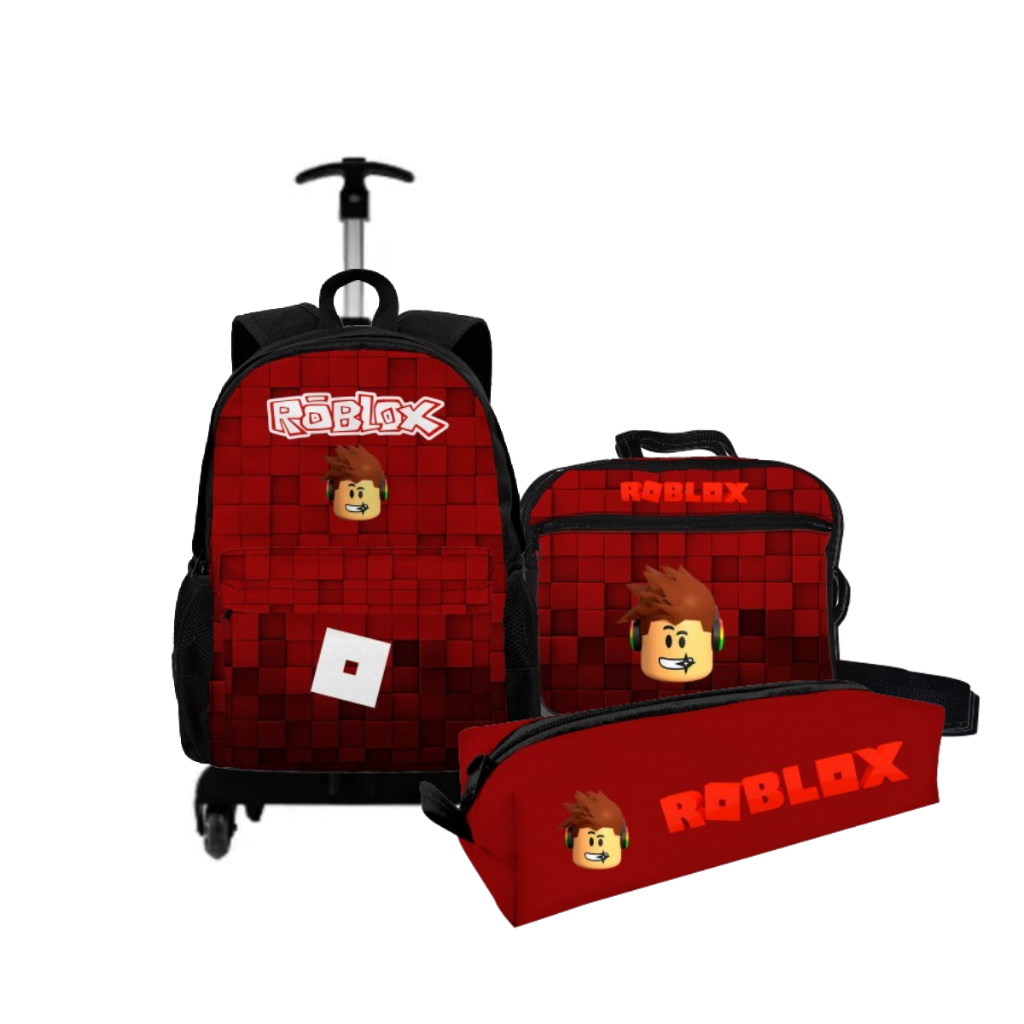 Kit Mochila Bolsa Escolar Rodinha Roblox Com Estojo E Lancheira Termica ...