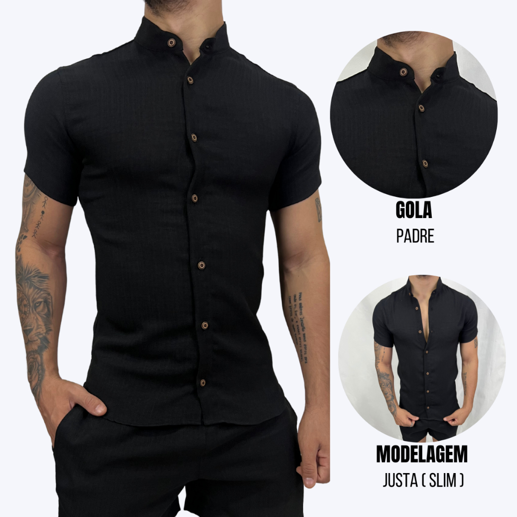 Camiseta Social Manga Curta Gola Padre Camisa Social Gola Padre Com Algodão Camisa Masculina Social Slim Fit Gola Padre Blusa Social