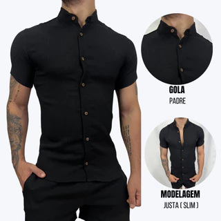 Camiseta Social Manga Curta Gola Padre Camisa Social Gola Padre Com Algodão Camisa Masculina Social Slim Fit Gola Padre Blusa Social