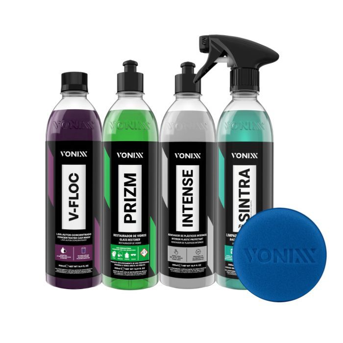 Kit V-floc Shampoo Prizm Limpador De Vidros Intense Renova Plasticos Sintra Fast Vonixx