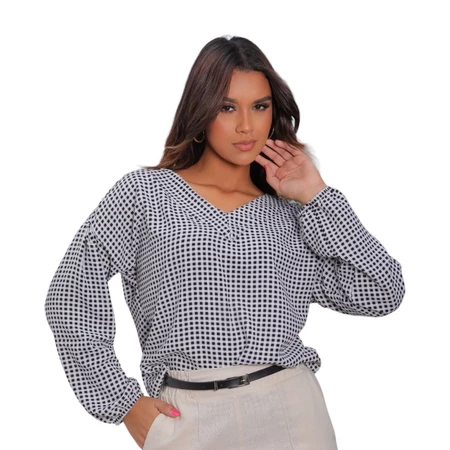 Blusa feminina manga longa com decote v, duna