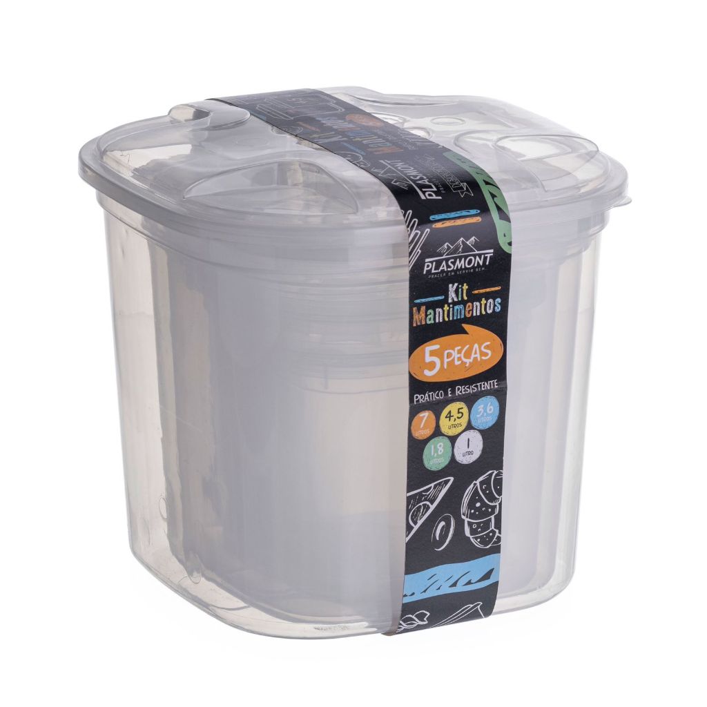 Kit 5 Porta Mantimentos Transparente Plástico Cozinha Comida Bolacha Arroz Biscoito Feijão Grãos