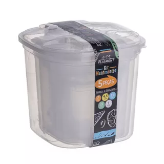 Kit 5 Porta Mantimentos Transparente Plástico Cozinha Comida Bolacha Arroz Biscoito Feijão Grãos