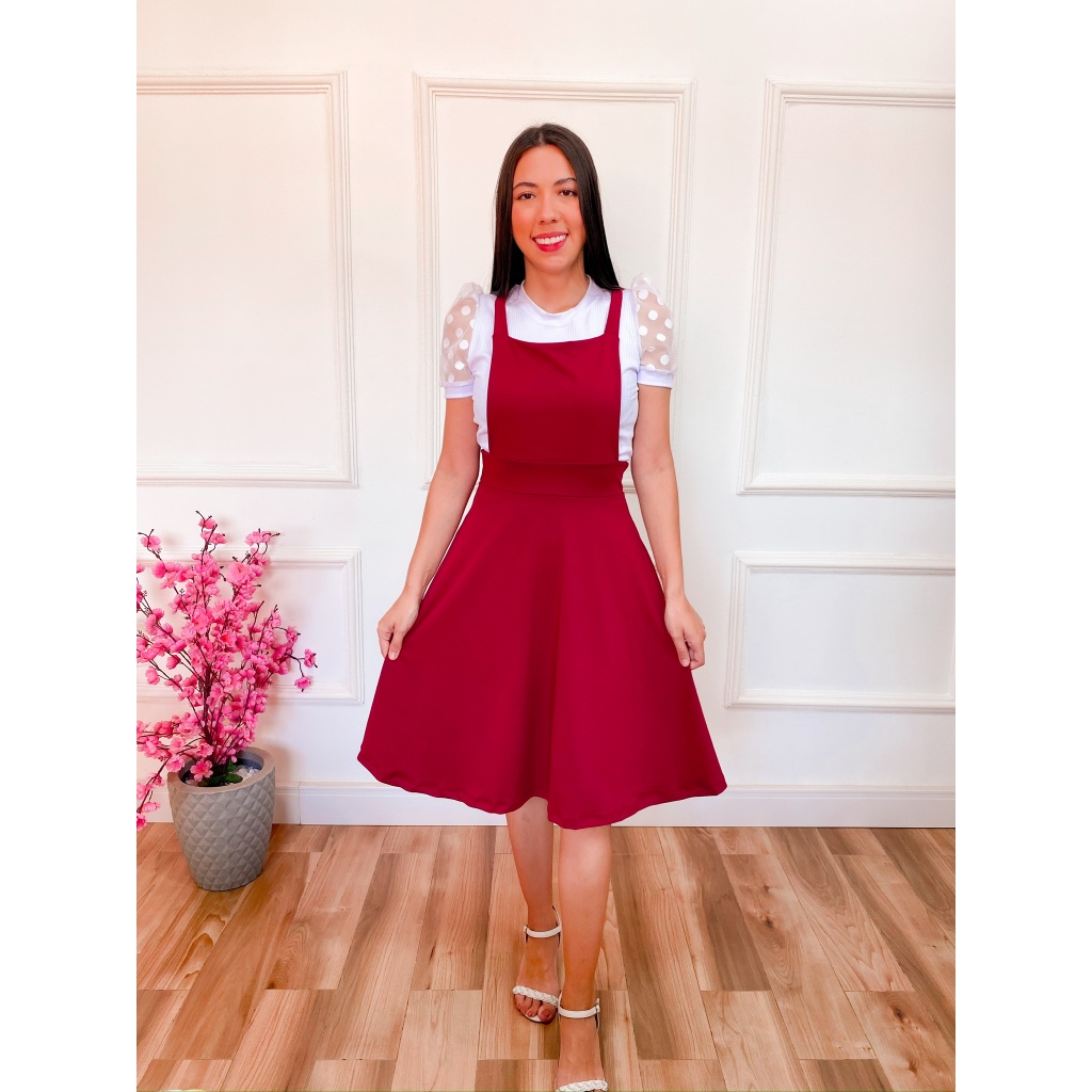 Jardineira Adulta A PRONTA ENTREGA!! Vestido Feminino Rodado Salopete Saia  Godê Midi Moda Evangélica Soltinho