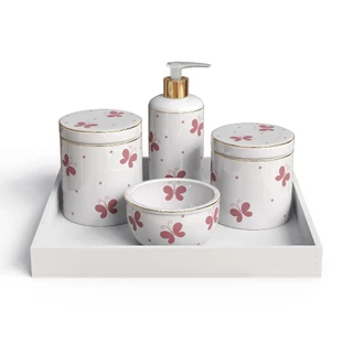 Kit Higiene Bebe Menina Borboletas Completo Filete Ouro