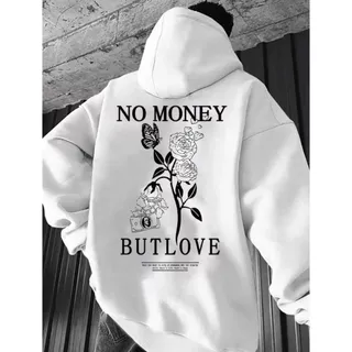 Moletom Canguru Streetwear Unissex Masculino e Feminino Flanelado Blusa de Frio Promoção No Money (COSTAS) E Escudo But Love (FRENTE)