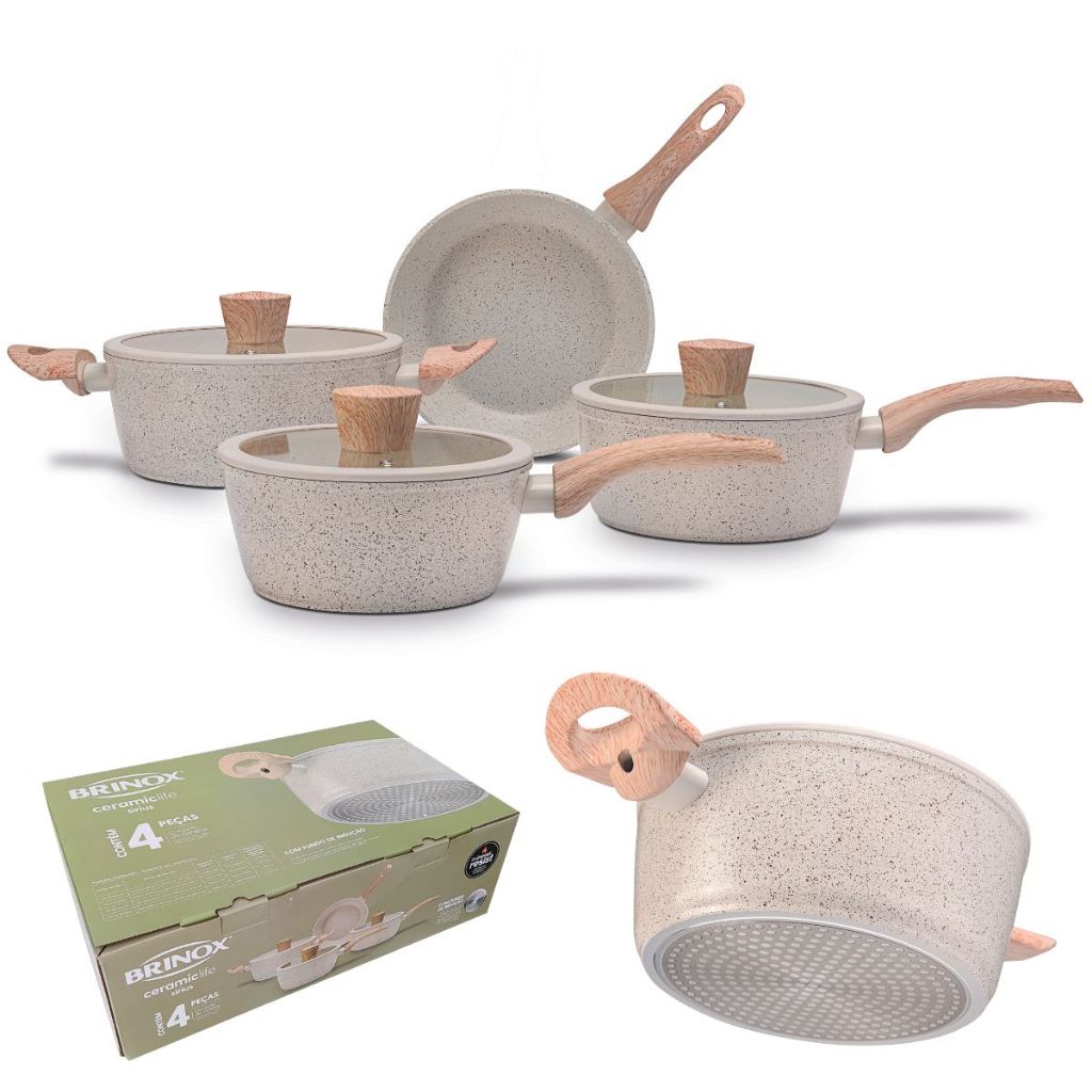 Conjunto De Panelas 4 Peças Brinox Cerâmica Fogão Indução Gás