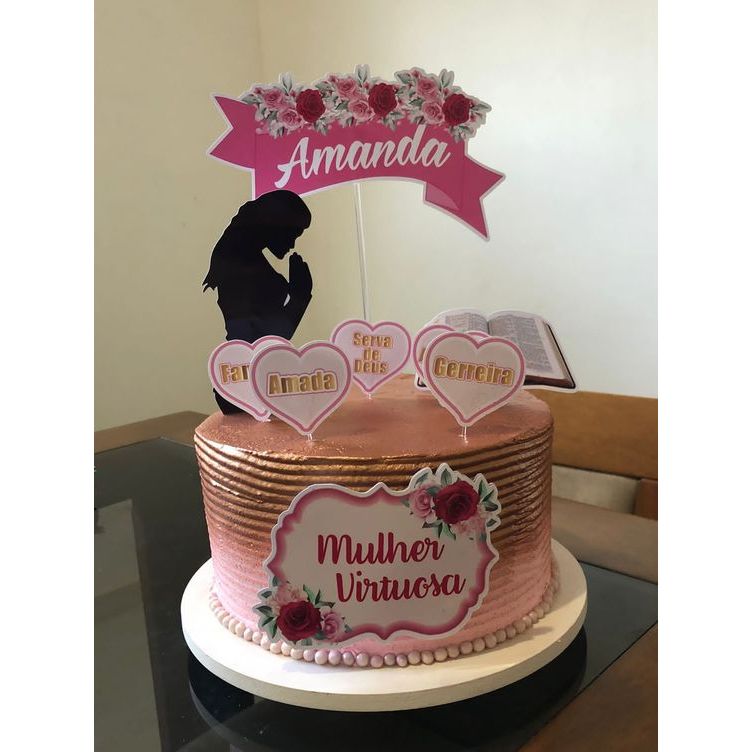 topo de bolo de aniversário mulher sábia - topper de bolo mulher virtuosa personalizado