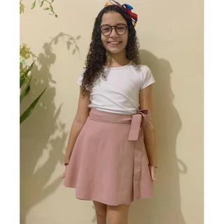 Saia Envelope Menina Juvenil Midi Cintura Alta Menina Infantil Pentecostal