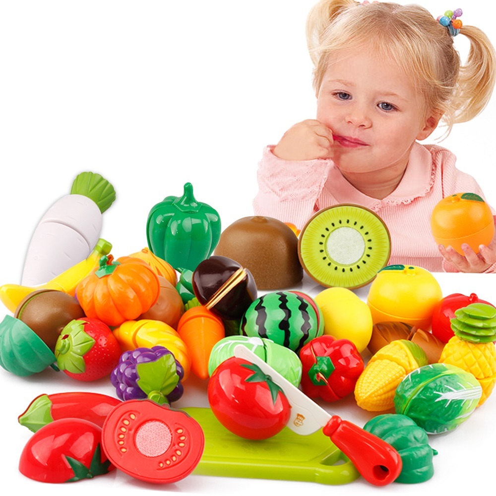 Kit 2 Brinquedos Frutas ou Verduras de Brinquedo Infantil Fogão De Vegetais Cozinha Brincar Feminina Masculino Da Casa