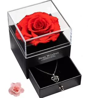 Kit Colar Rosa Eterna Com Caixa E Sacola Dia Namorados Mães