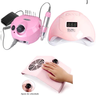 Kit Manicure Alongamento de Unha Profissional Cabine Gel Aspirador Sugador de Pó Unhas Motor Porquinho Lixadeira Elétrica
