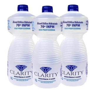 Kit 3 Unidades de Álcool 70° Líquido Etílico Antisséptico Desinfetante 1 Litro Clarity EcoFlame