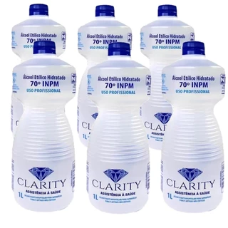 Kit 12 Unidades de Álcool 70° Líquido Etílico Antisséptico Desinfetante 1 Litro Clarity EcoFlame