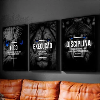 QUADRO TELA DECORATIVA 3 PEÇAS 90X70 EXECUÇAO LEAO AGUIA LOBO FRASES MOTIVACIONAIS 4K FULL HD PREMIM