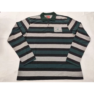 camiseta polo masculina listrada manga longa cinza verde GG