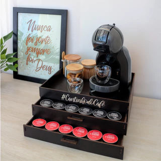 Bandeja 2 Gavetas Porta 48 Cápsulas Dolce Gusto Preta Decoração Café Organizador Cantinho do Café