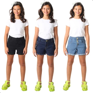 Kit 3 Short Bermuda 2 ao 16 Jeans Lycra Elastano Feminino Infantil Juvenil