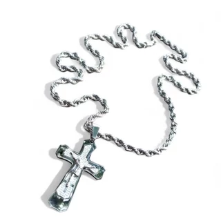 Colar Tradição Cristã Cruz Oração Pai Nosso Aço Inox 60 Cm