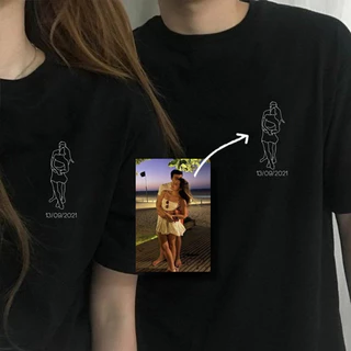 Kit de 2 Camisetas Personalizadas Para Namorados Casais + Quadro com 6 Fotos Dia dos Namorados