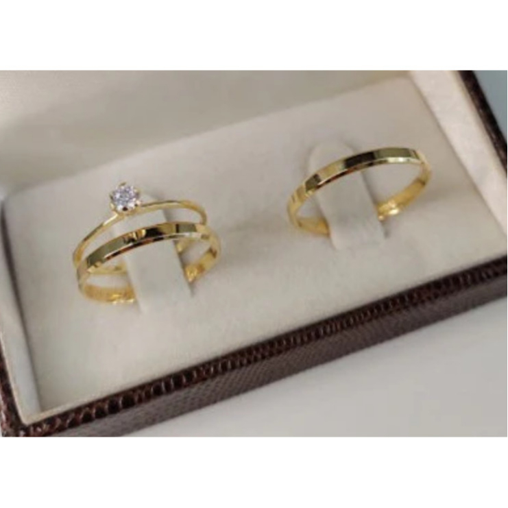 Par de aliança casamento 4mm chanfrada noivado banhado Ouro 18k + Gravação COD-05